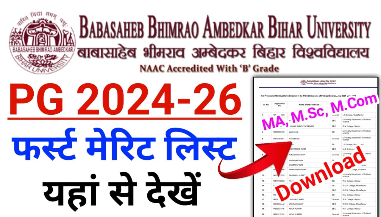 BRABU PG 1st Merit List 2024-26 Check & Download : बिहार यूनिवर्सिटी पीजी फर्स्ट सेमेस्टर का एडमिशन मेरिट लिस्ट जारी