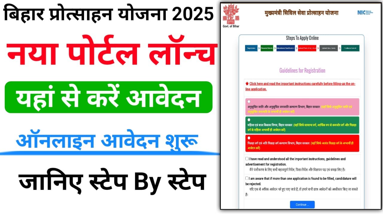 Bihar Civil Service Protsahan Yojana 2025 Online Apply — बिहार सिविल सेवा प्रोत्साहन योजना के लिए ऑनलाइन आवेदन शुरू मिलेगा स्टूडेंट को ₹100000