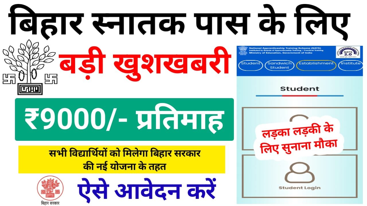 Bihar Graduation Pass 9000 Scheme 2025 — बिहार ग्रेजुएशन पास विद्यार्थियों को मिलेगा प्रतिमा ₹9000 ऐसे करें आवेदन