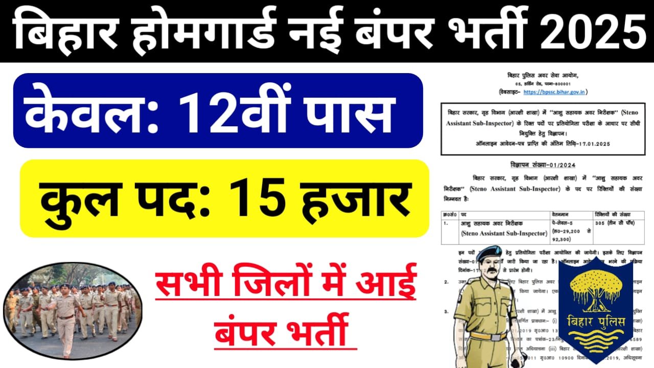 Bihar Police Home Guard Bharti 2025 — बिहार में आई होमगार्ड के 15 हजार पदों पर बंपर भर्ती