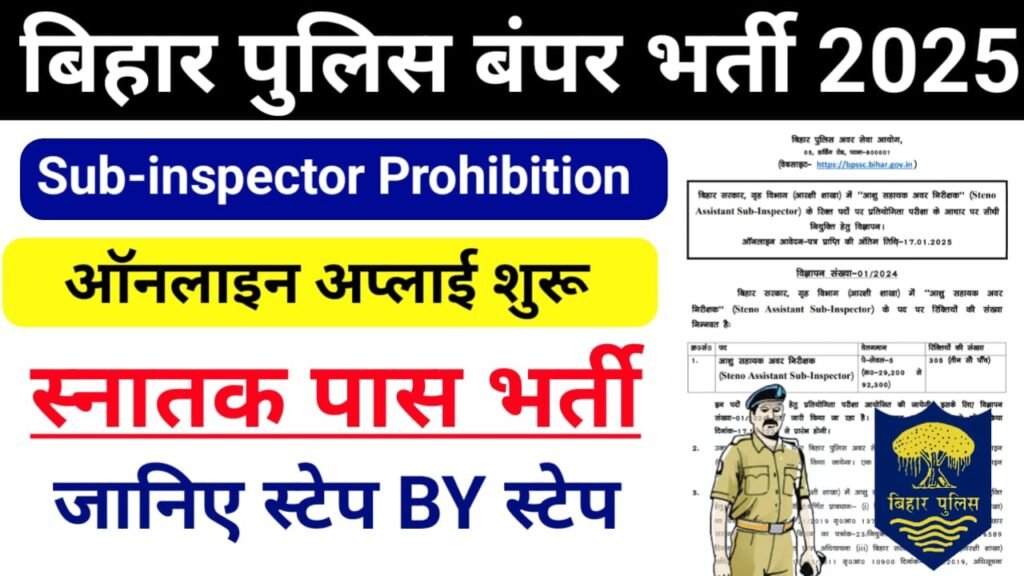 Bihar Police Sub-inspector Prohibition Bharti 2025 Online Apply — How to Apply BPSSC Bihar Police SI Prohibition Recruitment 2025