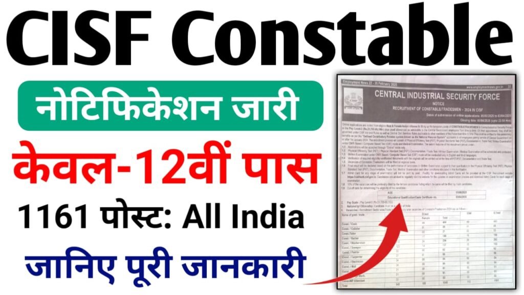 CISF Constable Bharti 2025 — सीआईएफ कांस्टेबल के पदों पर निकली बंपर भर्ती यहां से करें, उम्मीदवार आवेदन