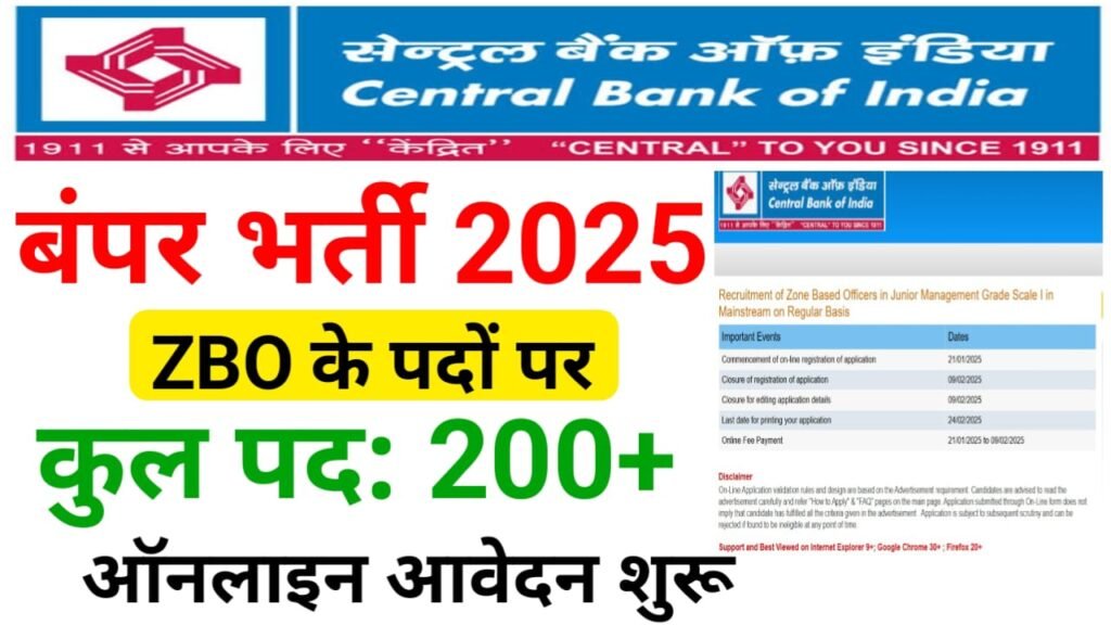 Central Bank Of India ZBO Bharti 2025 Online Apply (Started) — सेंट्रल बैंक में निकली नई भर्ती ग्रेजुएशन पास, करें ऐसे आवेदन